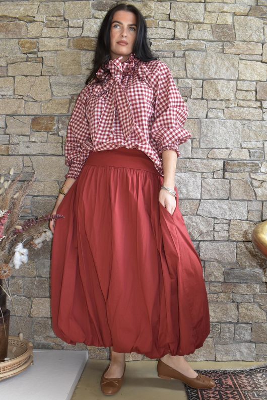 Nonni Gingham Poet Blouse Sangria